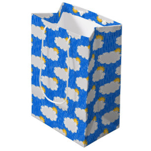 Sac Cadeau Moyen Pluie de nuages de soleil Design Motif bleu