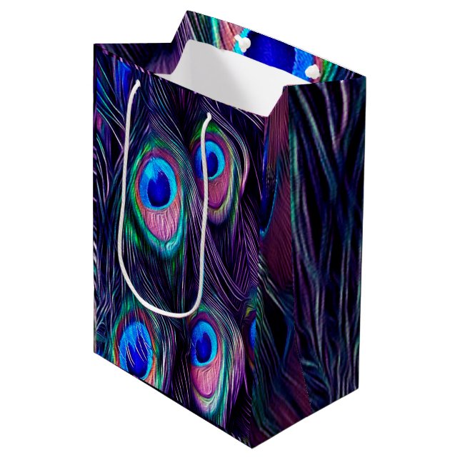 Sac Cadeau Moyen Plume de paon (Devant Angle)
