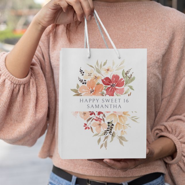 Sac Cadeau Moyen Plutôt rose Floral | Anniversaire personnalisé (Créateur téléchargé)