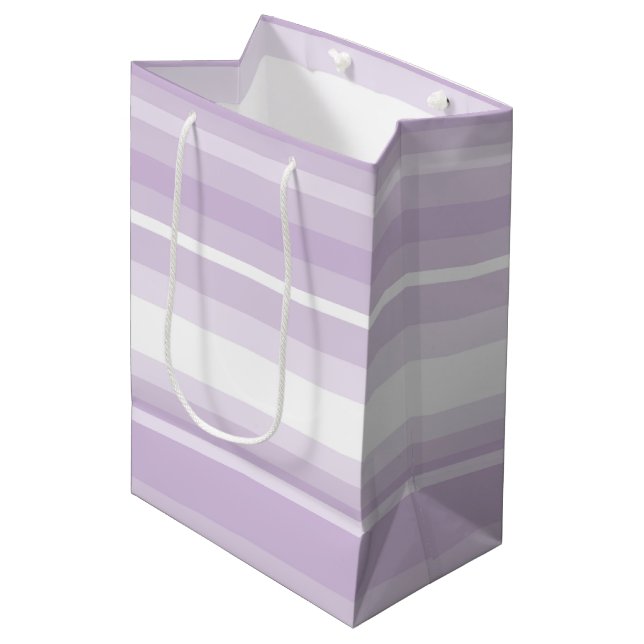 Sac Cadeau Moyen Poignée rayures violettes (Devant Angle)