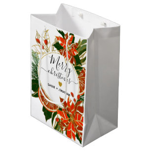 Sac Cadeau Moyen Poinsettia et Citrus Gold Joyeux Noël