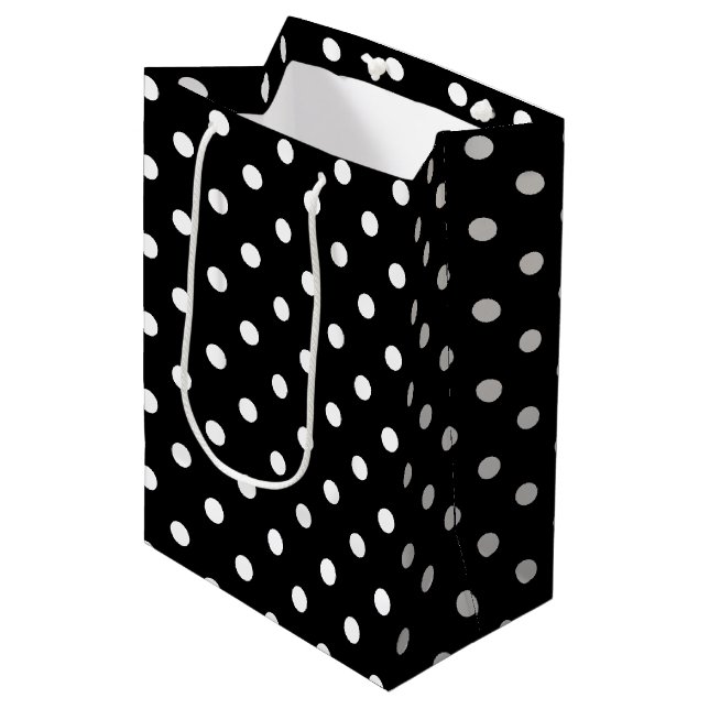 Sac Cadeau Moyen Point de polka noir (Devant Angle)