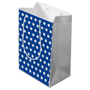 Sac Cadeau Moyen Point Polka blanc sur Arrière - plan bleu