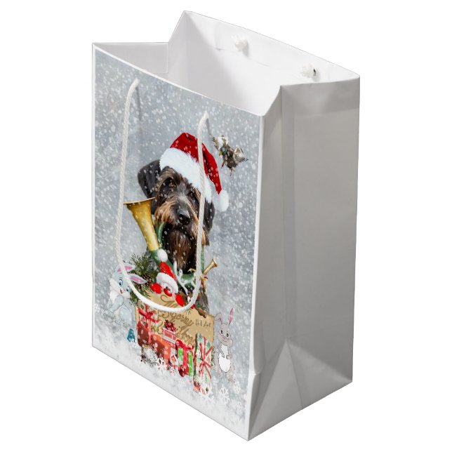 Sac Cadeau Moyen Pointeur à poils durs, Noël de chien (Devant Angle)