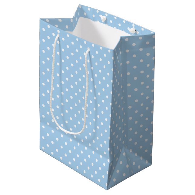 Sac Cadeau Moyen Pointillisme Classique Blanc - Bleu Bébé (Devant Angle)