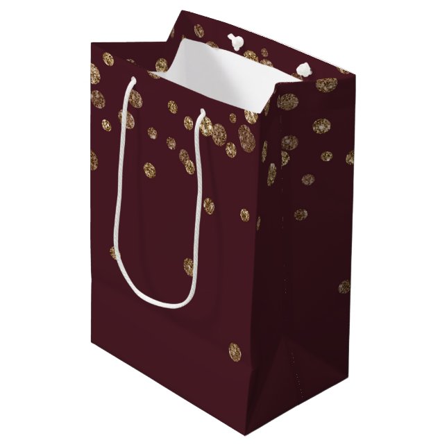 Sac Cadeau Moyen Points Bourgogne Glitzy Gold Glam