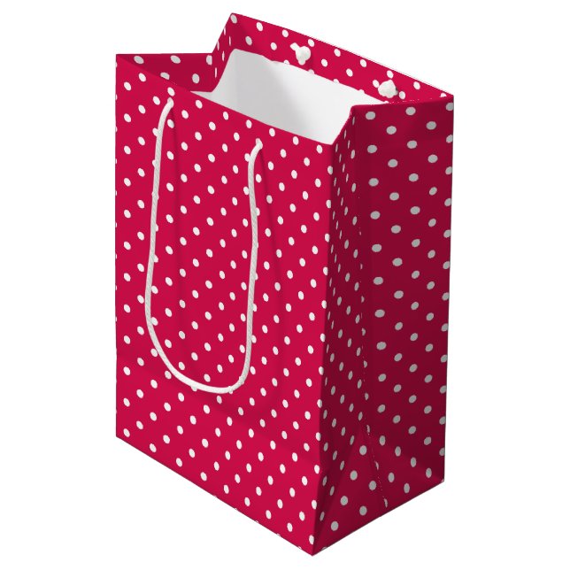 Sac Cadeau Moyen Points classiques blanc - rouge framboise (Devant Angle)