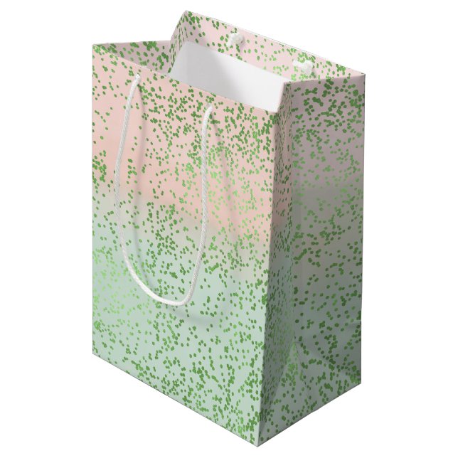 Sac Cadeau Moyen Points Confetti Aquarelle Rose-Mint (Devant Angle)