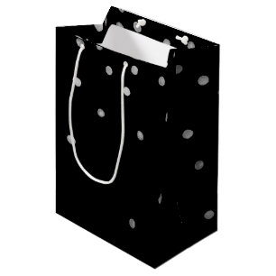 Sac Cadeau Moyen Points Confetti en argent et en couleur noire