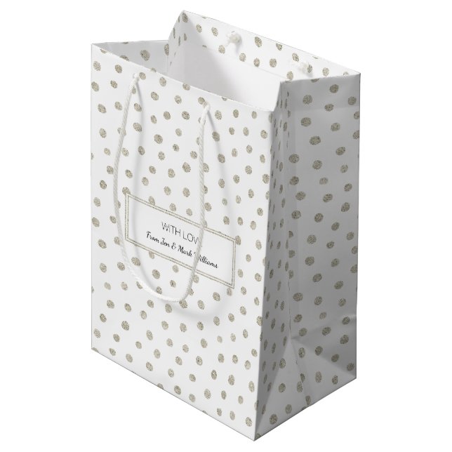 Sac Cadeau Moyen Points de parties scintillant en argent (Devant Angle)