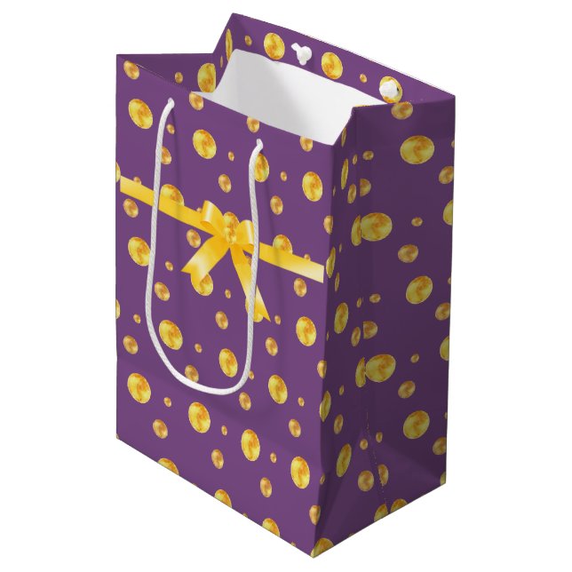 Sac Cadeau Moyen Points de polka or élégants (Devant Angle)