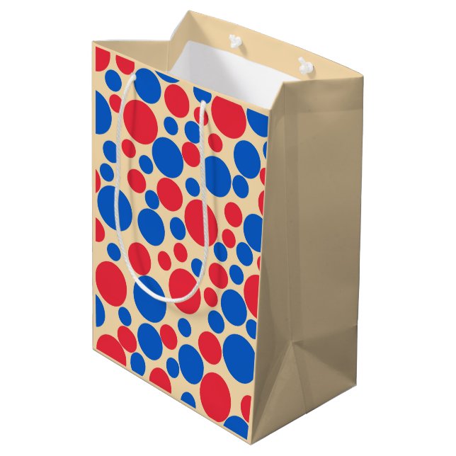 Sac Cadeau Moyen Points Rouge Et Bleu Sur Tan (Dos Angle)