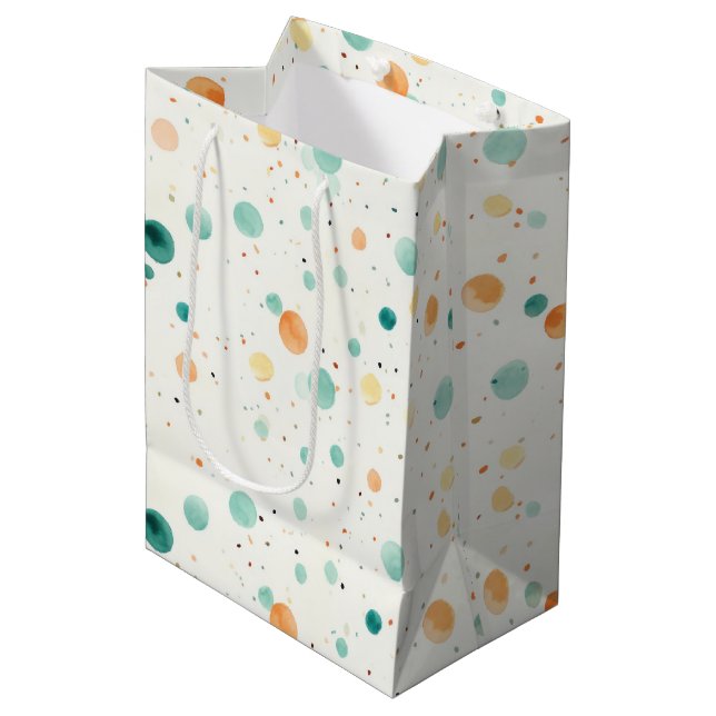 Sac Cadeau Moyen POINTS Tangerins Turquoise (Devant Angle)