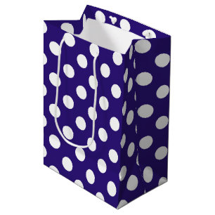 Sac Cadeau Moyen Pois blancs sur bleu foncé