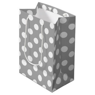 Sac Cadeau Moyen Pois blancs sur gris