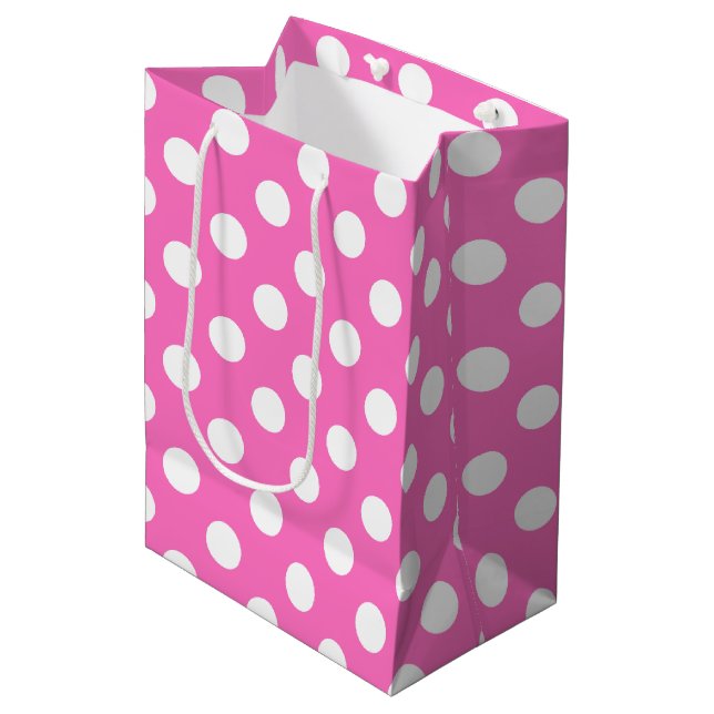 Sac Cadeau Moyen Pois blancs sur rose (Devant Angle)