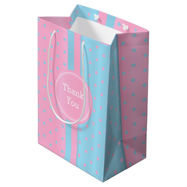 Sac Cadeau Moyen Pois Pastel Pink et Baby Blue - Merci (Dos Angle)
