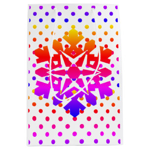 Sac Cadeau Moyen Pois roses, orange, violet, flocon bleu