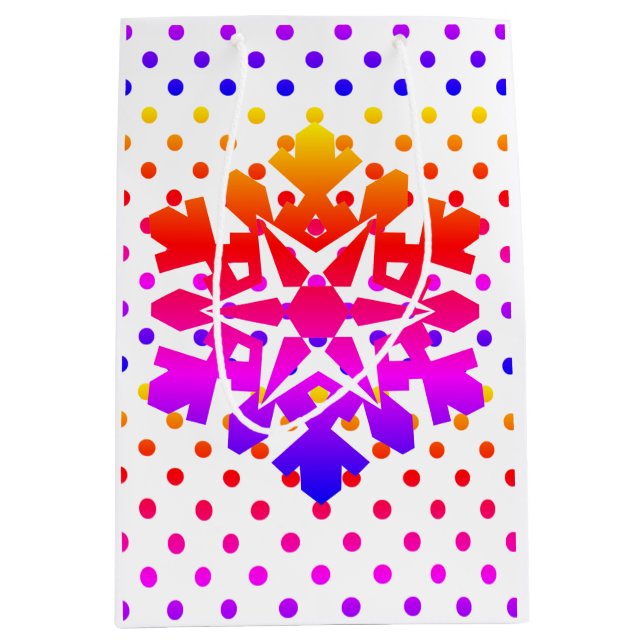 Sac Cadeau Moyen Pois roses, orange, violet, flocon bleu (Devant)