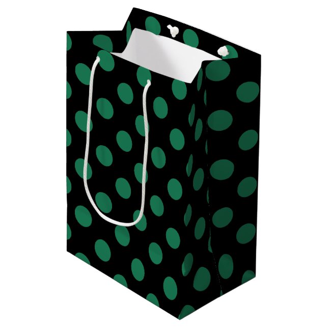 Sac Cadeau Moyen Pois vert et noir (Devant Angle)
