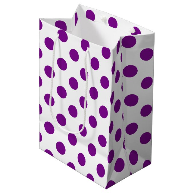 Sac Cadeau Moyen Pois violets et blancs (Devant Angle)
