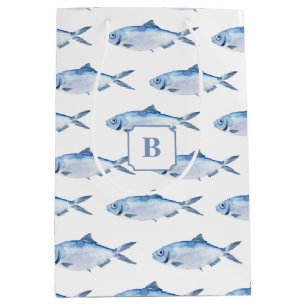 Sac Cadeau Moyen Poisson Bleu Aquarelle Côtière