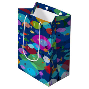 Sac Cadeau Moyen Poisson coloré Abstrait Motif bleu