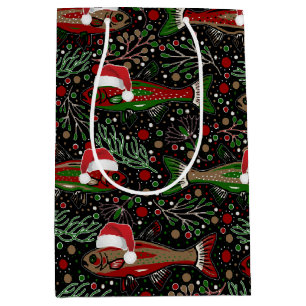 Sac Cadeau Moyen Poisson de Noël dans des chapeaux de Père Noël Tru