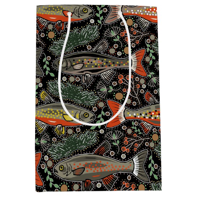 Sac Cadeau Moyen Poisson d'eau douce, Design élégant, Truite, Pêche (Devant)