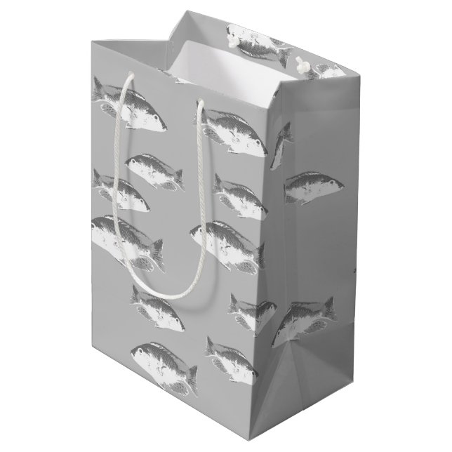 Sac Cadeau Moyen Poisson gris monochrome (Dos Angle)