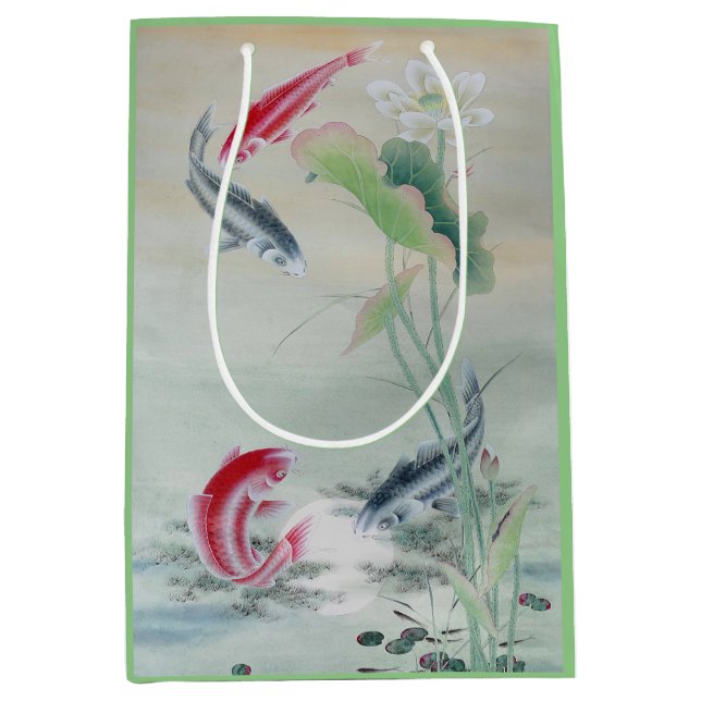 Sac Cadeau Moyen Poisson Koi avec Lotus (Devant)