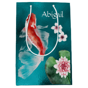 Sac Cadeau Moyen Poisson Koi japonais personnalisé, fleurs de ceris