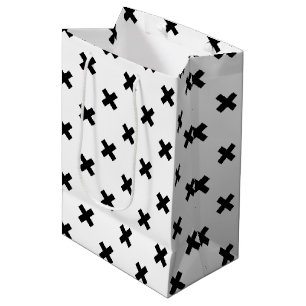 Sac Cadeau Moyen Polka noire croise sur blanc