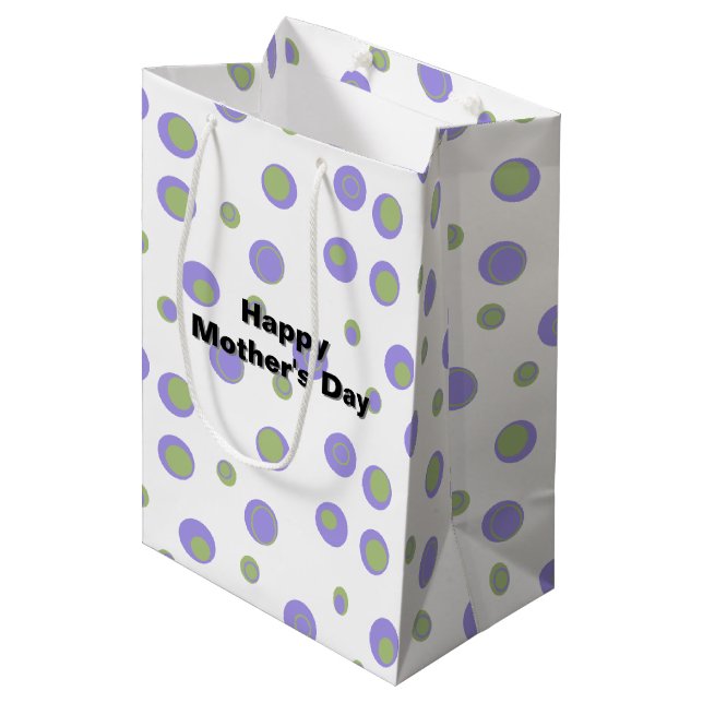 Sac Cadeau Moyen Polka vert violet point moderne (Devant Angle)