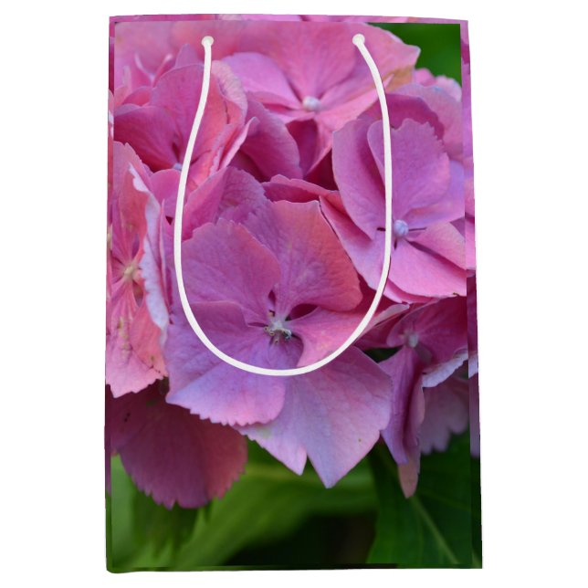 Sac Cadeau Moyen Pompée rose Hydrangea Hortensia Fleur (Devant)