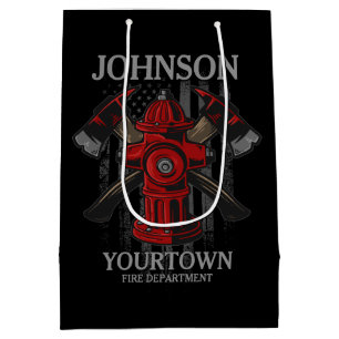 Sac Cadeau Moyen Pompier NOM Fire Department Hydrant USA Drapeau