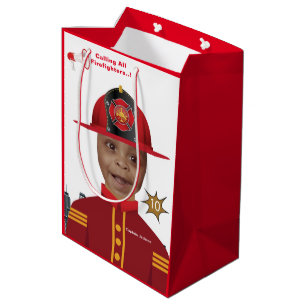 Sac Cadeau Moyen Pompiers garçons visage dans trou photo Anniversai