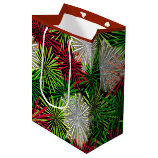 Sac Cadeau Moyen Pompons de tresse de Noël - rouge, vert et blanc