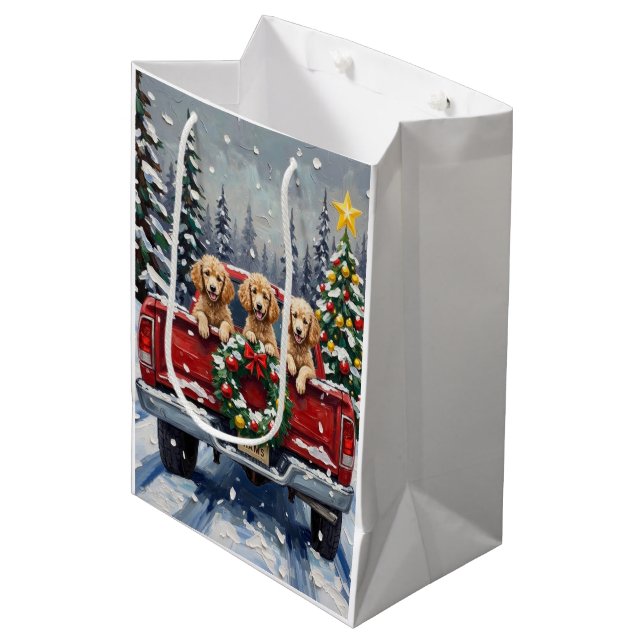 Sac Cadeau Moyen Poodle Christmas Red Truck Holiday (Devant Angle)