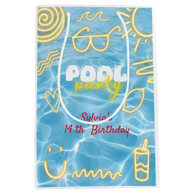 Sac Cadeau Moyen Pool summer neon vibes birthday party (Devant)