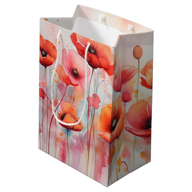 Sac Cadeau Moyen Poppies d'aquarelle rouge dans un champ (Dos Angle)