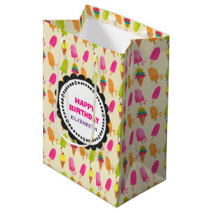 Sac Cadeau Moyen Popsicles et crème glacée Motif Joyeux anniversair