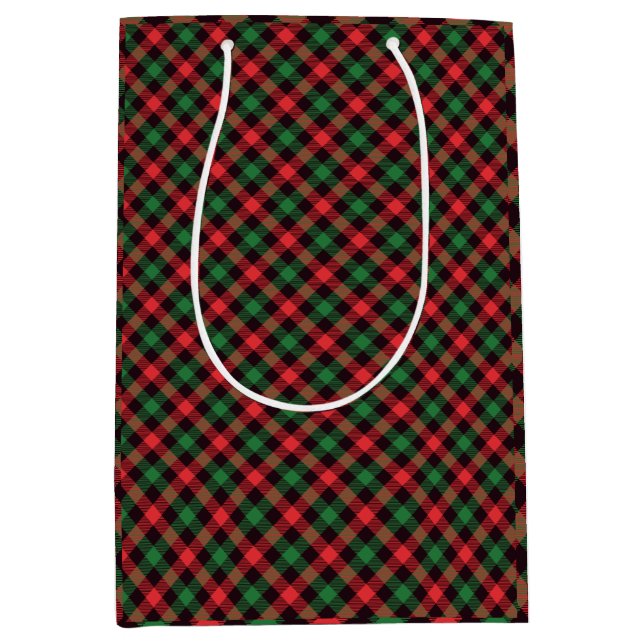 Sac Cadeau Moyen Populaire tendance Rouge Noir Vert Noël Plaid (Devant)