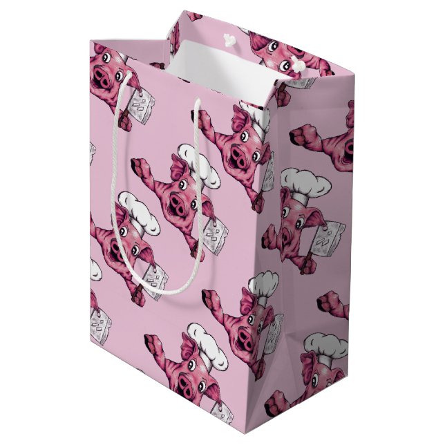 Sac Cadeau Moyen Porcin l'art drôle maniaque de porc de chef de (Dos Angle)