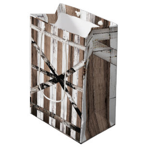 Sac Cadeau Moyen Porte de grange rustique multi-bois blanc et marro