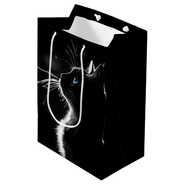 Sac Cadeau Moyen Portrait Chat Noir Pour Anniversaire (Devant Angle)