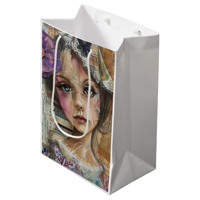 Sac Cadeau Moyen Portrait d'art en collage multimédia (1) (Devant Angle)