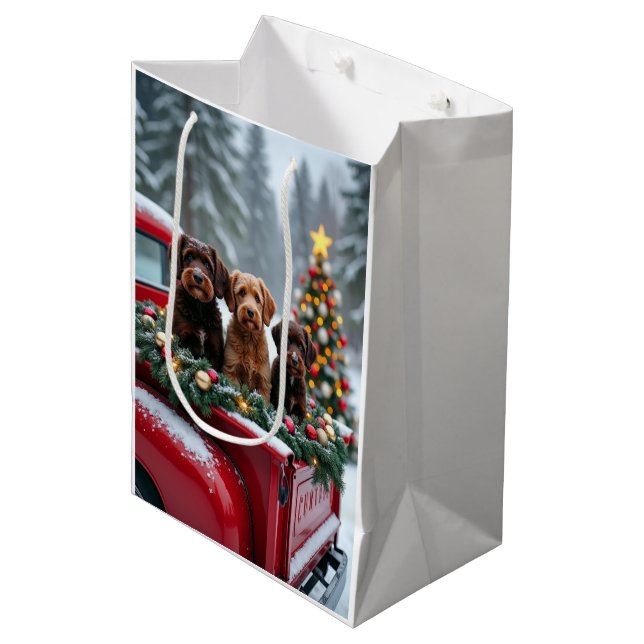 Sac Cadeau Moyen Portuguese Water Dog Christmas Red Truck Holiday (Devant Angle)