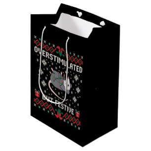 Sac Cadeau Moyen Possum de Noël festif mais surstimulé drôle 
