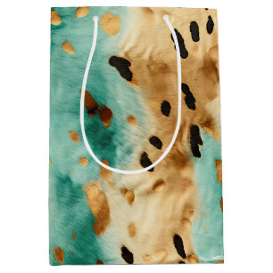 Sac Cadeau Moyen Poster de animal noir Turquoise or
